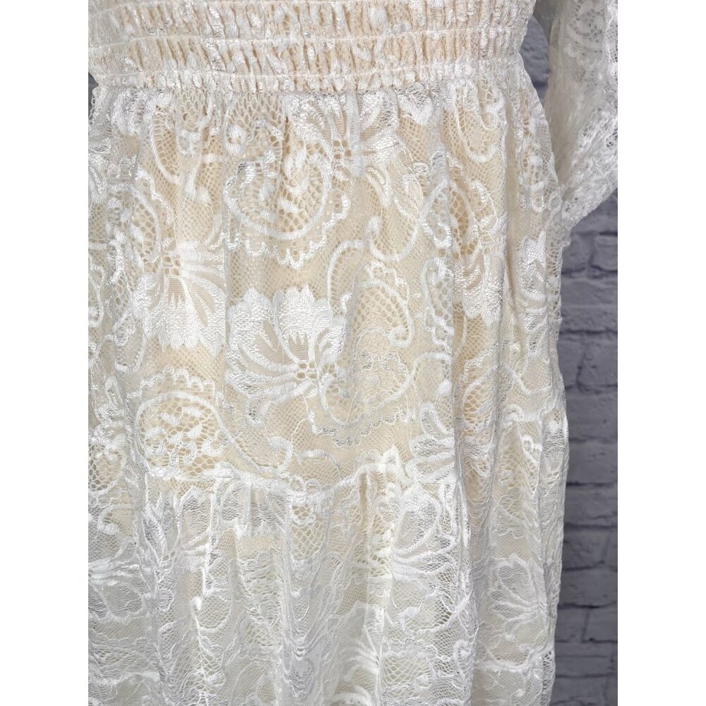 BALTIC BORN Women's Off White Tate Smocked Lace Mini Dress NWT Large - Picture 3 of 7